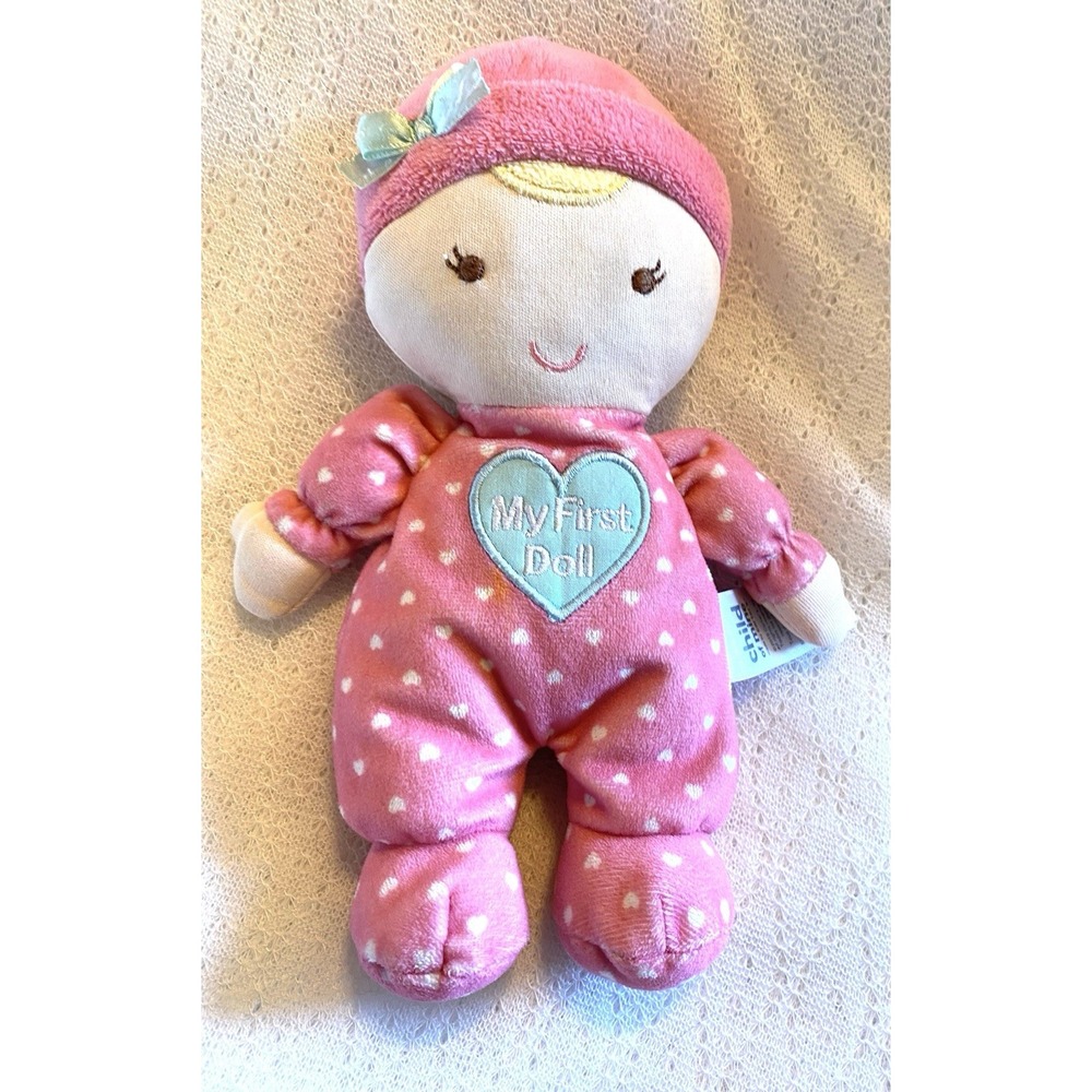 Carters Pink My First Doll Plush Baby Toy Rattle 2015 Blonde Hat